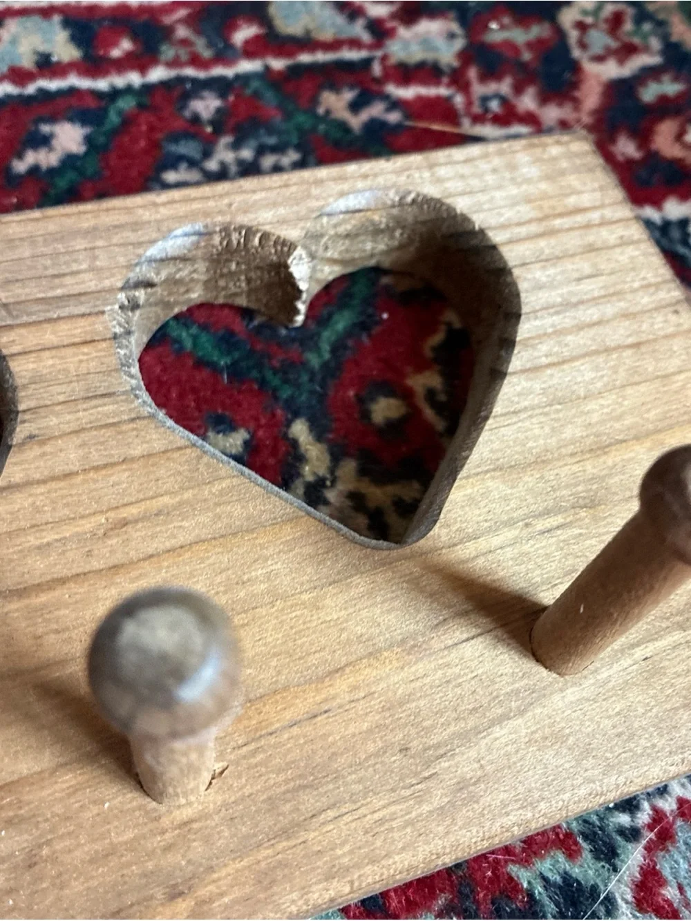 Wood Heart Shelf with 4 pegs Cottagecore